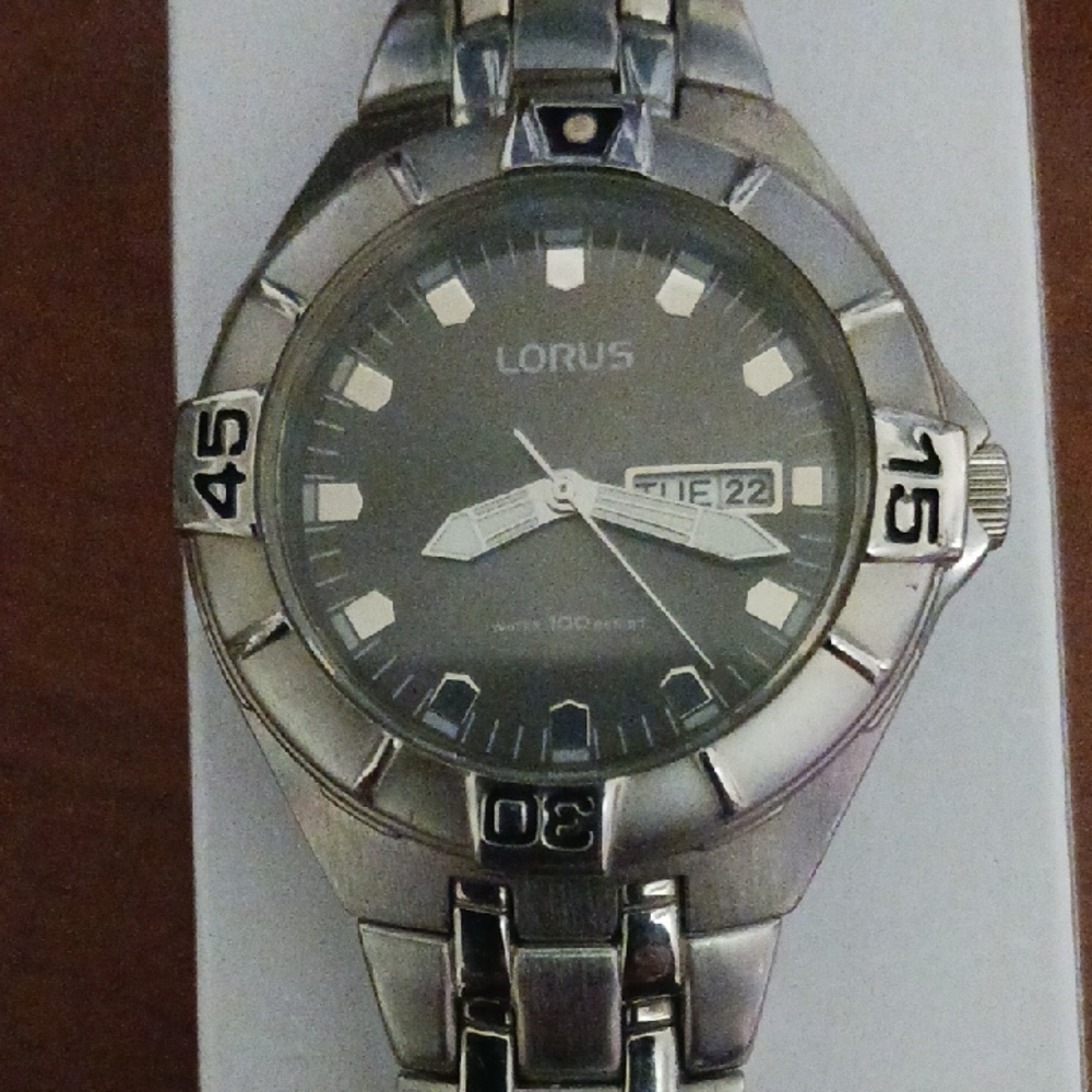 Lorus Silver Watch with Black Dial